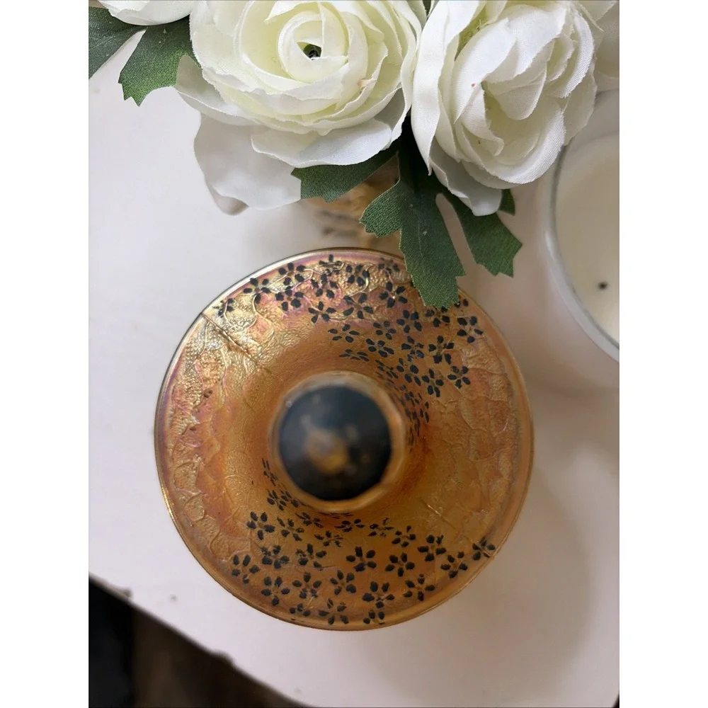 Vtg Marigold Glass Jeanette Crackle Candy Dish W/ Lid